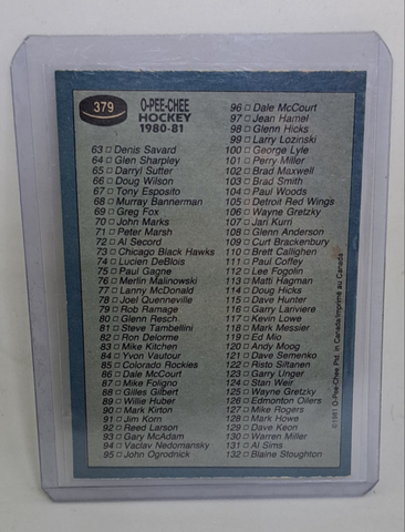 1981-82 O-Pee-Chee 1st Series Checklist Card (unmarked)