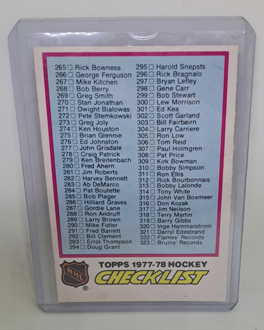 1977-78 O-Pee-Chee 2nd Series Checklist Card (unmarked)